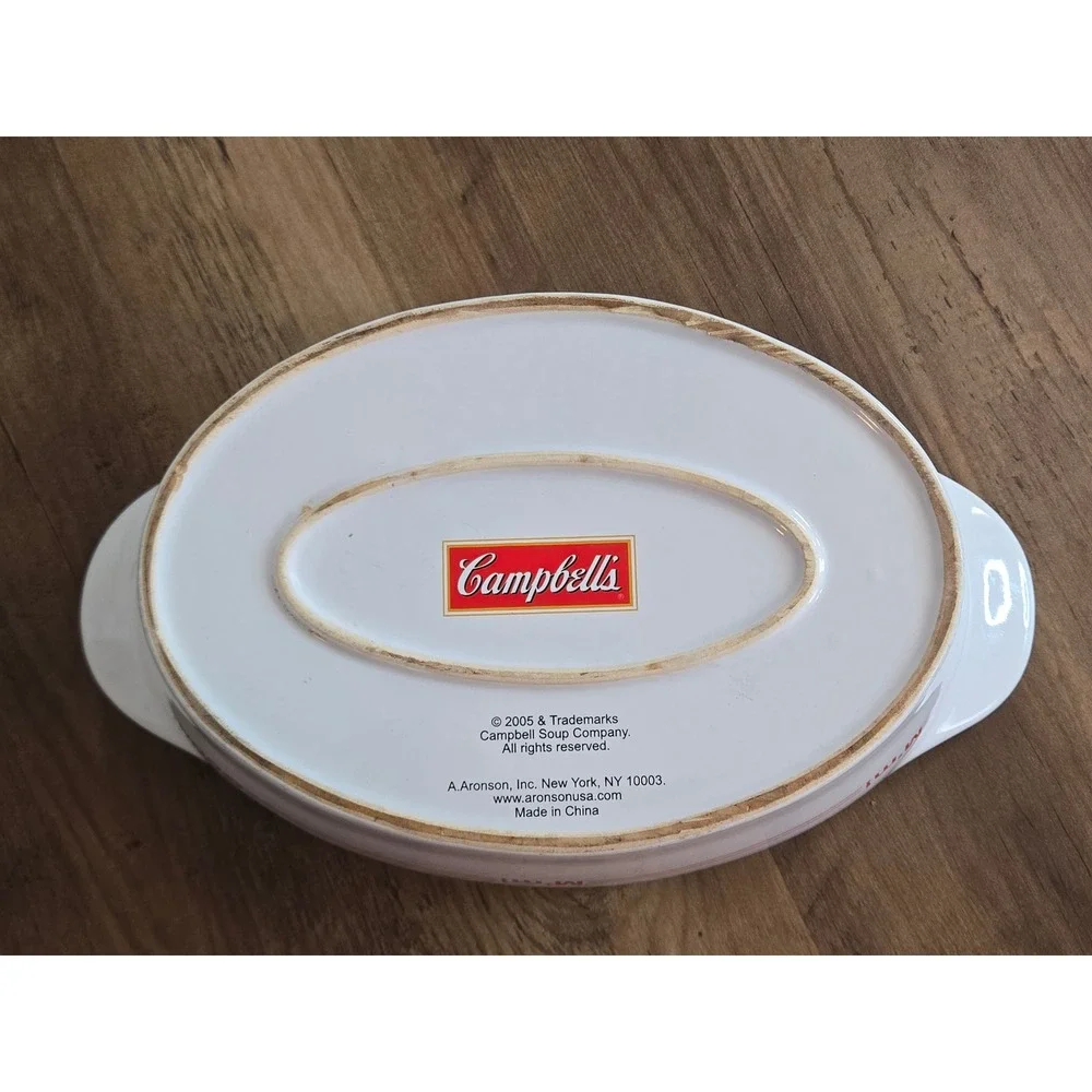 2005 Campbells Green Bean Casserole Ceramic Baking Dish w/Recipe Handles